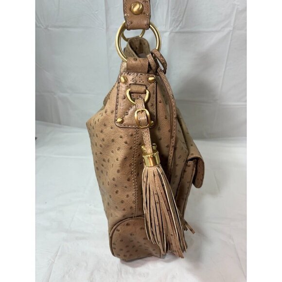 Talbots Light Brown Ostrich Leather Textured Hobo Bag Purse - Picture 8 of 17